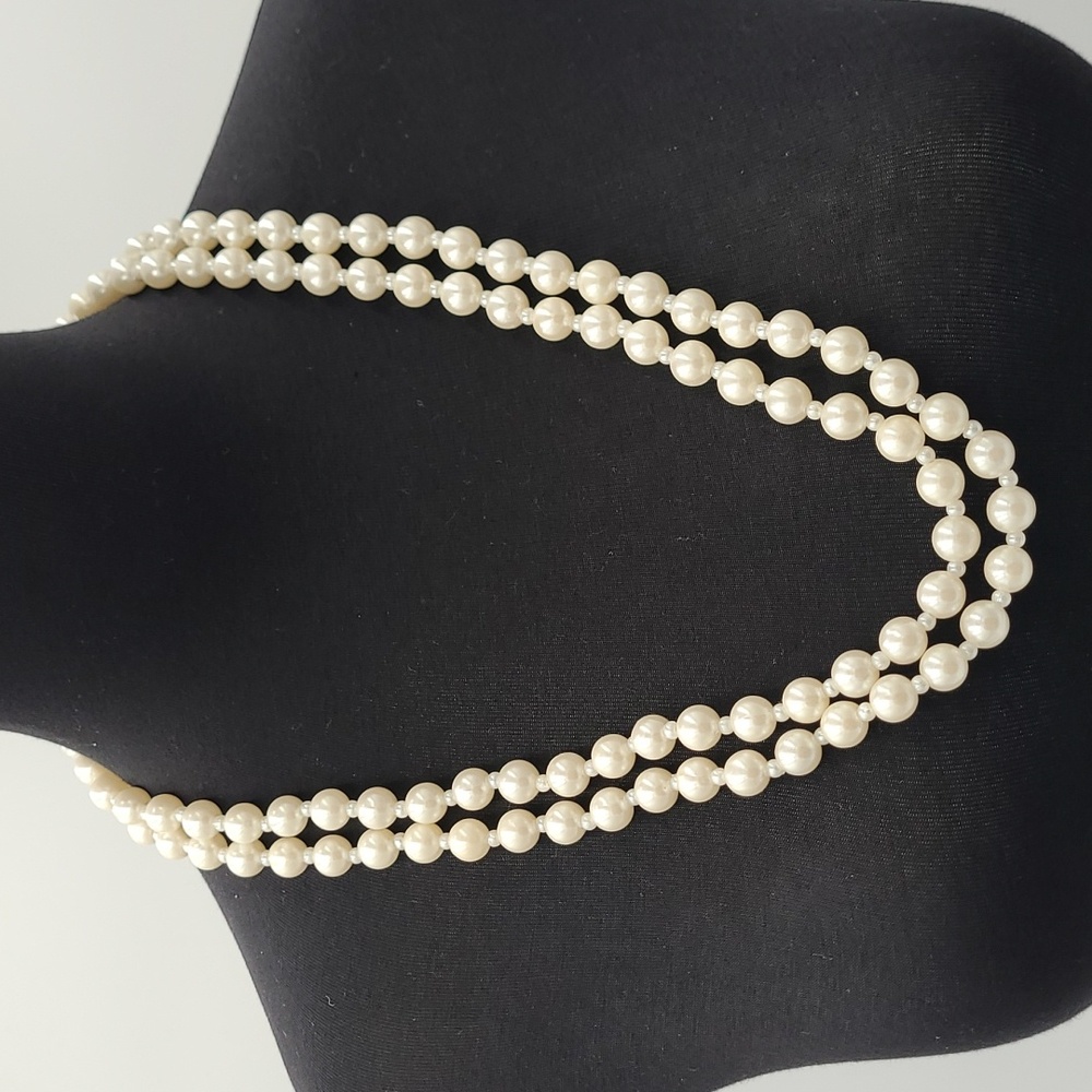 Faux Pearl Double Strand Necklace-13"